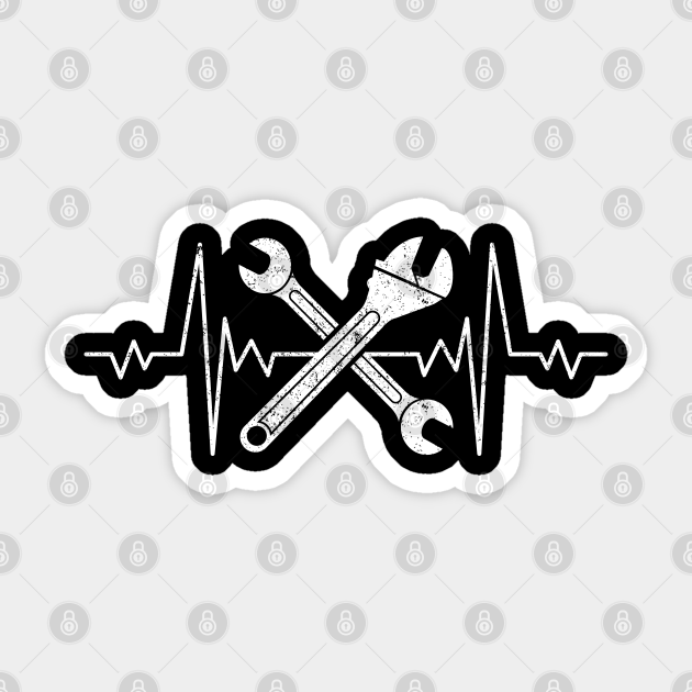 Mechanic Spanner Heart Beat Mechanic Sticker TeePublic